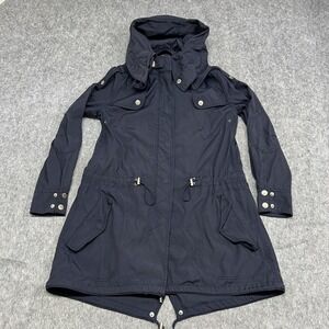 Guess Jeans Jacket Womens‎ Medium Navy Blue Hooded Parka Coat Drawstring Pockets